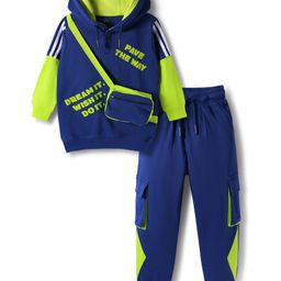 OLLINGTON ST. Cotton Full Sleeves Printed Hoodie Sweatshirt & Joggers with Attached Fanny Pack - Blue-picture-20