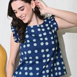 Sangria Polka Dot Printed Flutter Sleeves Cotton Top-picture-7