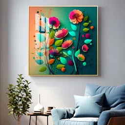 THE NEXT DECOR Colorful Bloom Serenity Glass Finish Square Wall Art-image-79