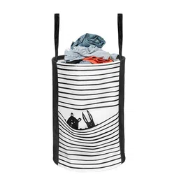 prettykrafts Black & White Striped Foldable Laundry Bag-45L-34