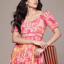 aarke Ritu Kumar Floral Print Puff Sleeve Fit & Flare Midi Dress-picture-30