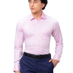 Park Avenue Light Red Cotton Slim Fit Texture Shirt-image-79