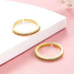 Peora Rani Pink Green CZ Studded Adjustable Gold-Plated Toe Rings-image-68