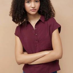 Fame Forever By Lifestyle Dark Wine Regular Fit Self Pattern Top-picture-0