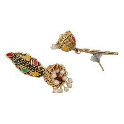 ANIKAS CREATION Set Of 2 Gold-Plated Artificial Beaded Circular Shaped Drop Earrings image 3
