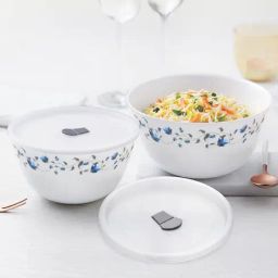 Larah by Borosil Blue Opalware Mixing & Serving Bowl with Lid - Set of 2-image-29