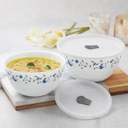Larah by Borosil Blue Opalware Mixing & Serving Bowl with Lid - Set of 2-9