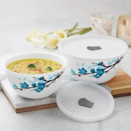 Larah by Borosil Blue Opalware Mixing & Serving Bowl with Lid - Set of 2-image-73
