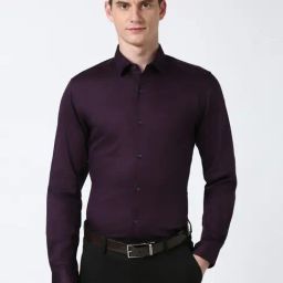 Peter England Purple Cotton Slim Fit Shirt-picture-4
