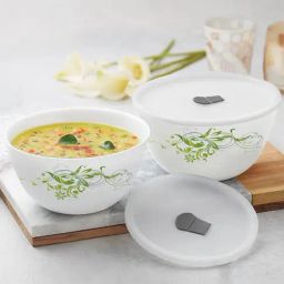 Larah by Borosil Green Opalware Mixing & Serving Bowl with Lid - Set of 2-image-46