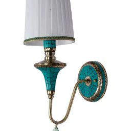 FOS LIGHTING Tibetan Nepalese Single Funnel Wall Sconce With Pleated Shade And Green Stonework-image-89