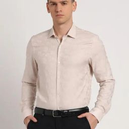 Turtle Beige Cotton Slim Fit Jacquard Shirt-picture-33