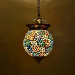 Homesake Multicolor Metal Turkish Moroccan Mosaic Pendant Light - Set of 1 (Bulb not included)-6