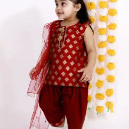 Little Bansi Kids Maroon Embellished Suit Set-image-49