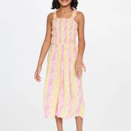 Global Desi Girl Kids Pink & Yellow Striped Jumpsuit-image-49