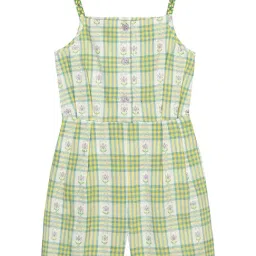 Budding Bees Kids Green Checkered Playsuit-image-92