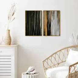 999Store Brown & Black Vinyl Wall Painting Panel with Fibre Frame - Set of 2-22
