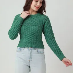 Zink London Green Regular Fit Sweater With Shrug-image-80