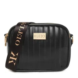 KLEIO Black Textured Medium Sling Handbag-12