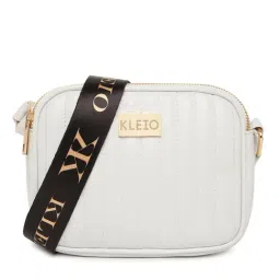 KLEIO White Textured Medium Sling Handbag-16