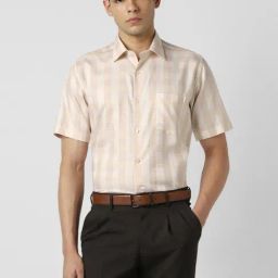 Van Heusen Beige Cotton Regular Fit Checks Shirt-image-88