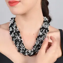 IMLI STREET Black & White Ethnic Tribal Handmade Resin Beaded Necklace-picture-8