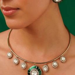 Abdesigns Gold-Tone Plated Polki American Diamond Necklace & Earring Set-28