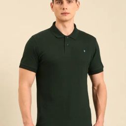 Linen Club Green Linen Slim Fit T-Shirt-image-115