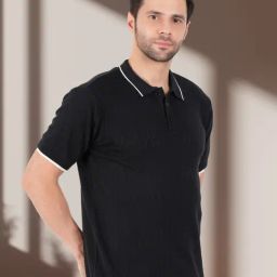 Botabochi Black Cotton Regular fit Textured Polo T-Shirt-picture-26