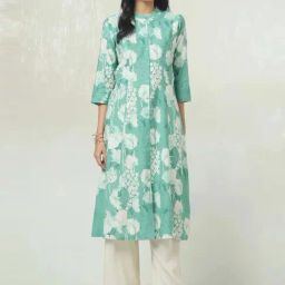 Soch Turquoise Blue Regular Fit Floral Print Kurta-picture-38