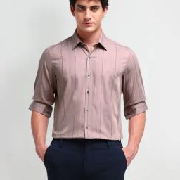 Arrow New York Purple Cotton Slim Fit Striped Shirt-image-22