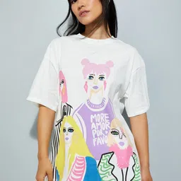 max Women Graphic Printed Round Neck Pure Cotton Oversized T-shirt-image-83