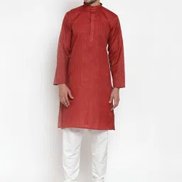 KLOTTHE Men Red Striped Straight Kurta-picture-19