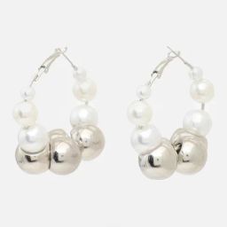 Sohi Silver Plated Party Pearls Hoop Earrings-image-5