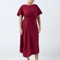 Gia by Westside Maroon Self-Textured A-Line Dress-picture-22