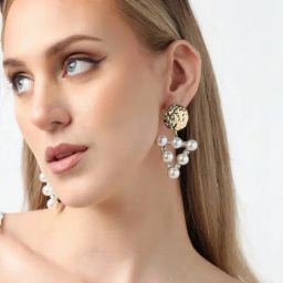 Sohi Gold Plated Party Pearls Drop Earrings image 2