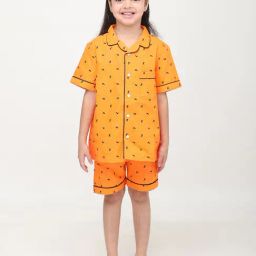 Biglilpeople Unisex Orange Printed Shirt with Shorts-image-56