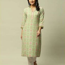 Rangriti Green Straight Fit Printed Kurta-image-84