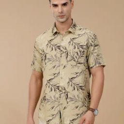 Linen Club Green Linen Blend Slim fit Print casual shirts-image-31