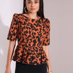 Globus Orange & Black Printed Top-image-1