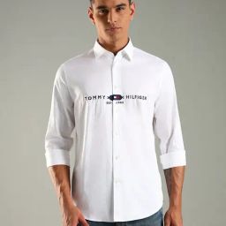 Tommy Hilfiger White Cotton Regular Fit Logo Printed Shirt-picture-35