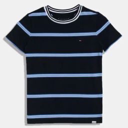 TOMMY HILFIGER Boys Dark Night Navy Stripe Cotton Striped T-Shirt-image-72