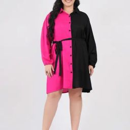 Lastinch Pink & Black Colourblocked Dress-image-1