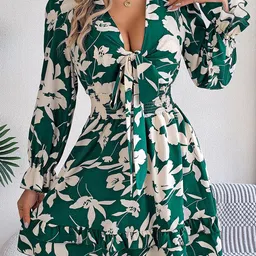 StyleCast x Revolte Tropical Print Chiffon Fit & Flare Dress-picture-14
