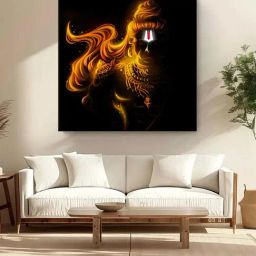 999Store Black & Golden Canvas Majestic Hanuman In The Clouds Painting-5