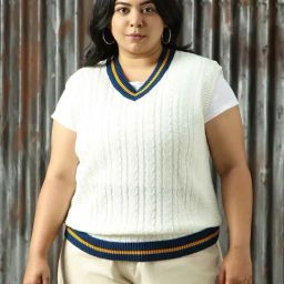 High Star Plus Size White Self Design Sweater-picture-1