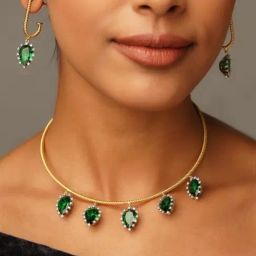 Abdesigns Gold-Tone Plated Polki American Diamond Necklace & Earring Set-10