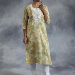 Libas Green Cotton Plain A-Line Kurti-picture-5