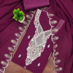 Panzora Embroidered Bead & Stones Georgette Unstitched Dress Material-picture-46