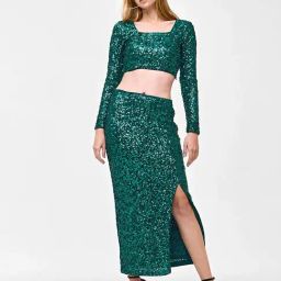 Cover Story Green Regular Fit Embellished Top-image-88
